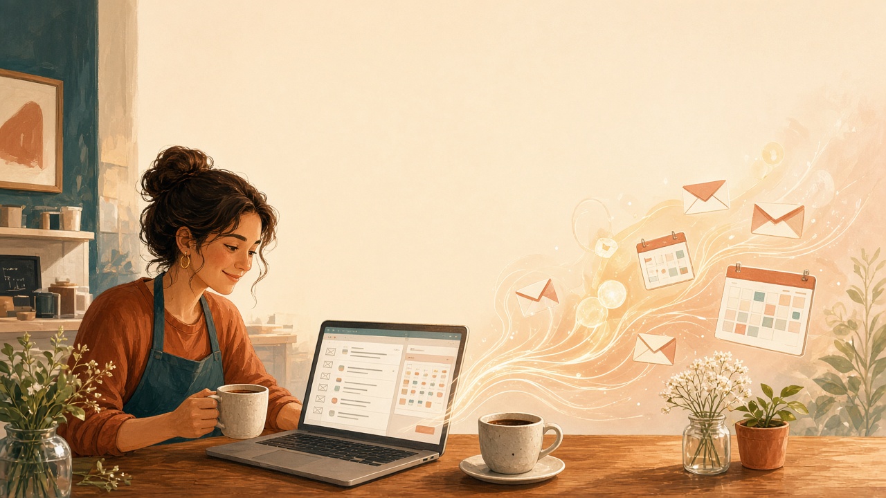 A small-business owner working with an AI assistant